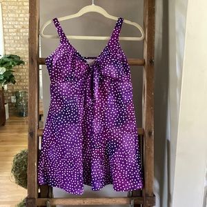 PENBROOKE TUMMY CONTROL PURPLE POLKA DOT SWIM DRESS ONE PIECE BATHING SUIT 16